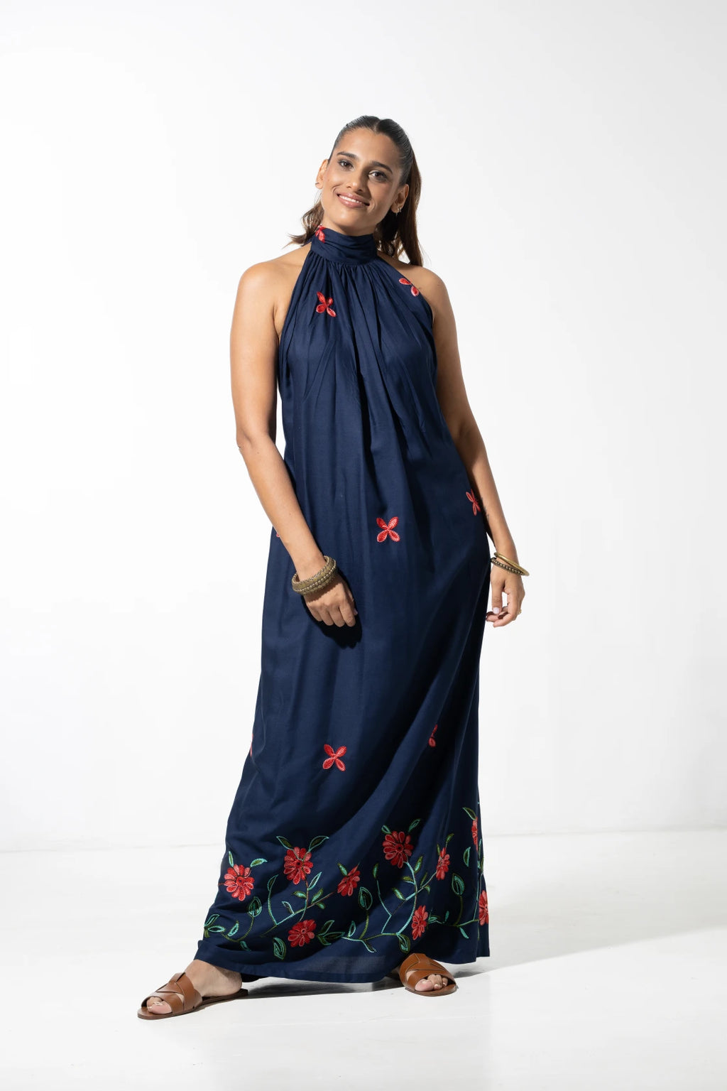 Donna Embroidered Maxi Dress Navy Blue, FS
